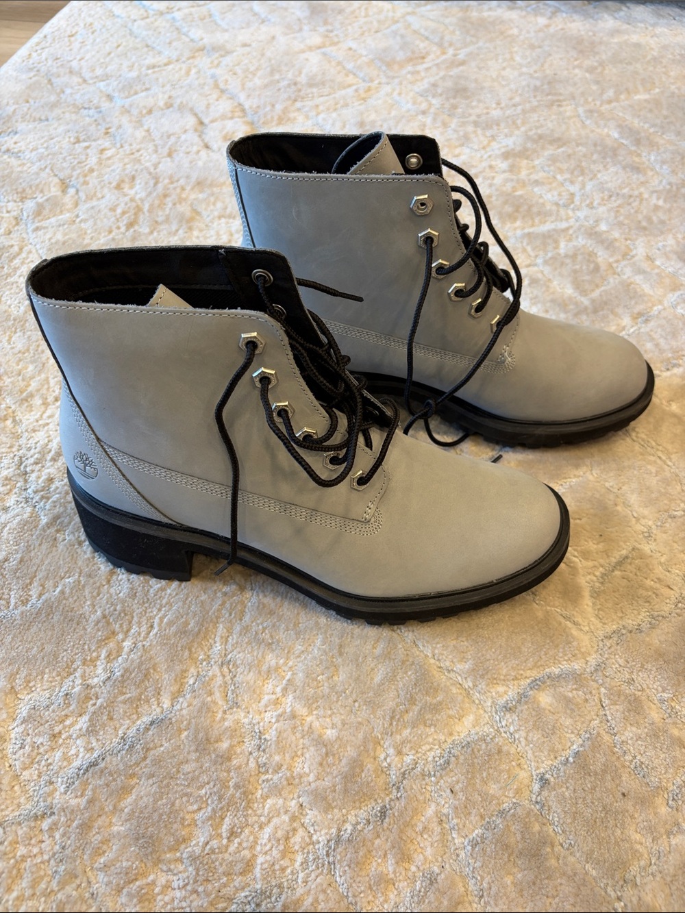 New Timberland Women's Lace-Up Light Gray Leather Ankle Boots